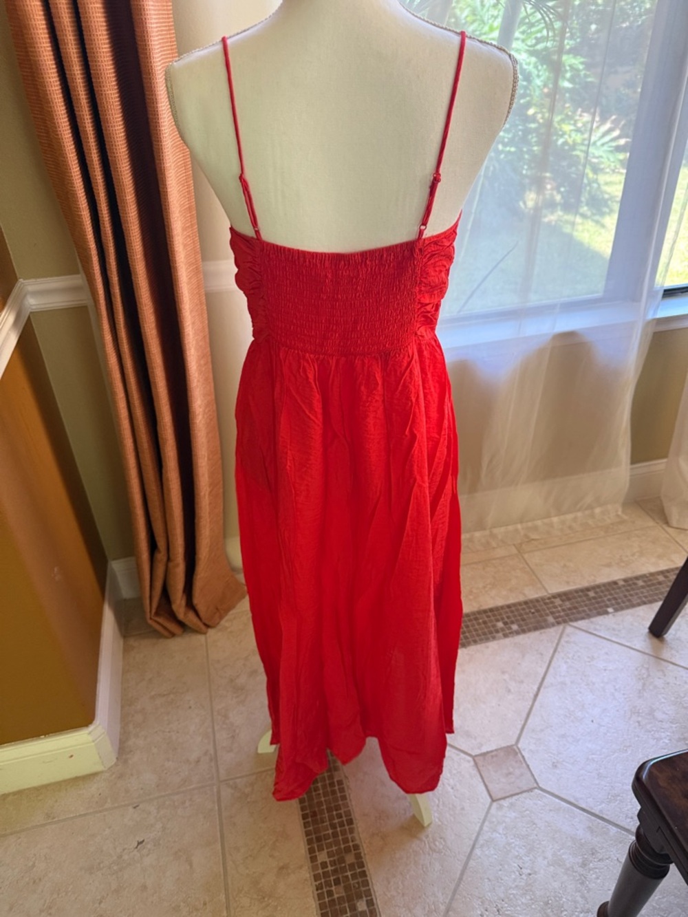 Women’s Red Ruched Spaghetti Strap Dress - Picture 4 of 6